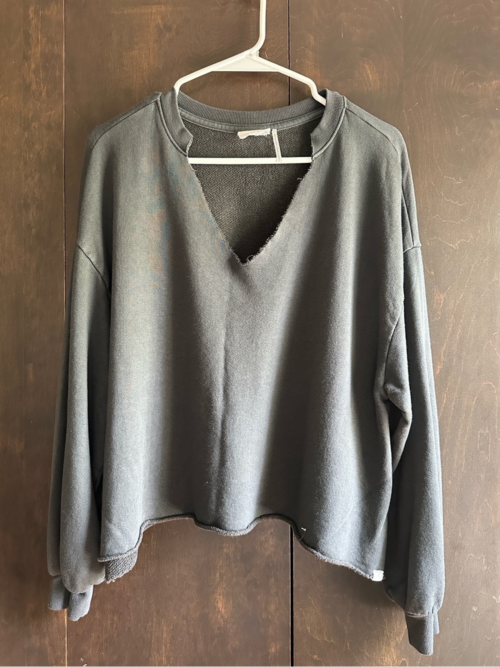 Urban Outfitters Gray Raw-Hem V-Neck Sweatshirt